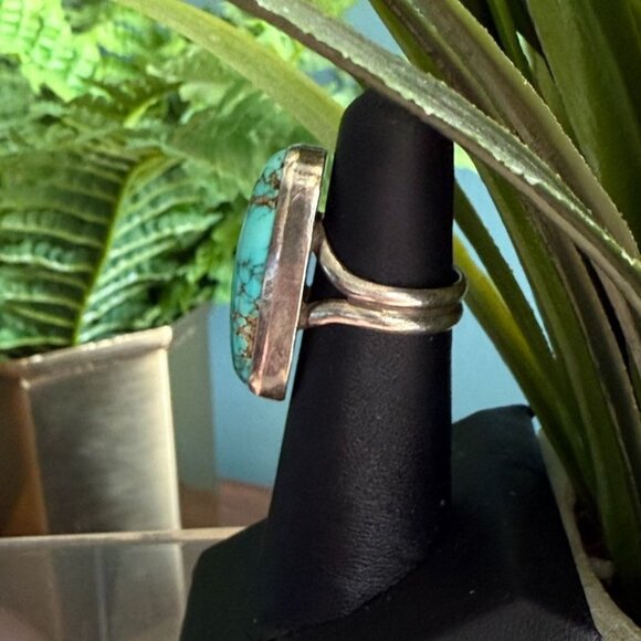 Vintage Turquoise Ring Size 4.5 Native American Sterling Silver Elongated - Picture 3 of 10